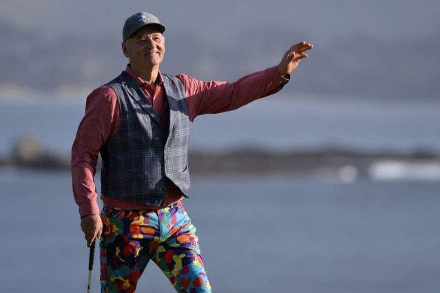 FILE PHOTO: Bill Murray acknowledges the crowd on the 18th green during the third round of the AT&T Pebble Beach Pro-Am golf tournament at Pebble Beach Golf Links. (USA TODAY Sports Photo via Reuters)
